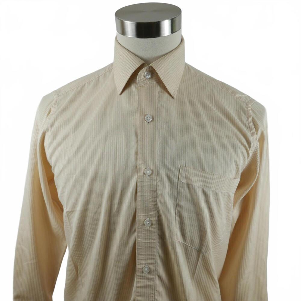 Otto Mens Button Down Beige Striped Formal Dress Shirt Size 15 Vintage